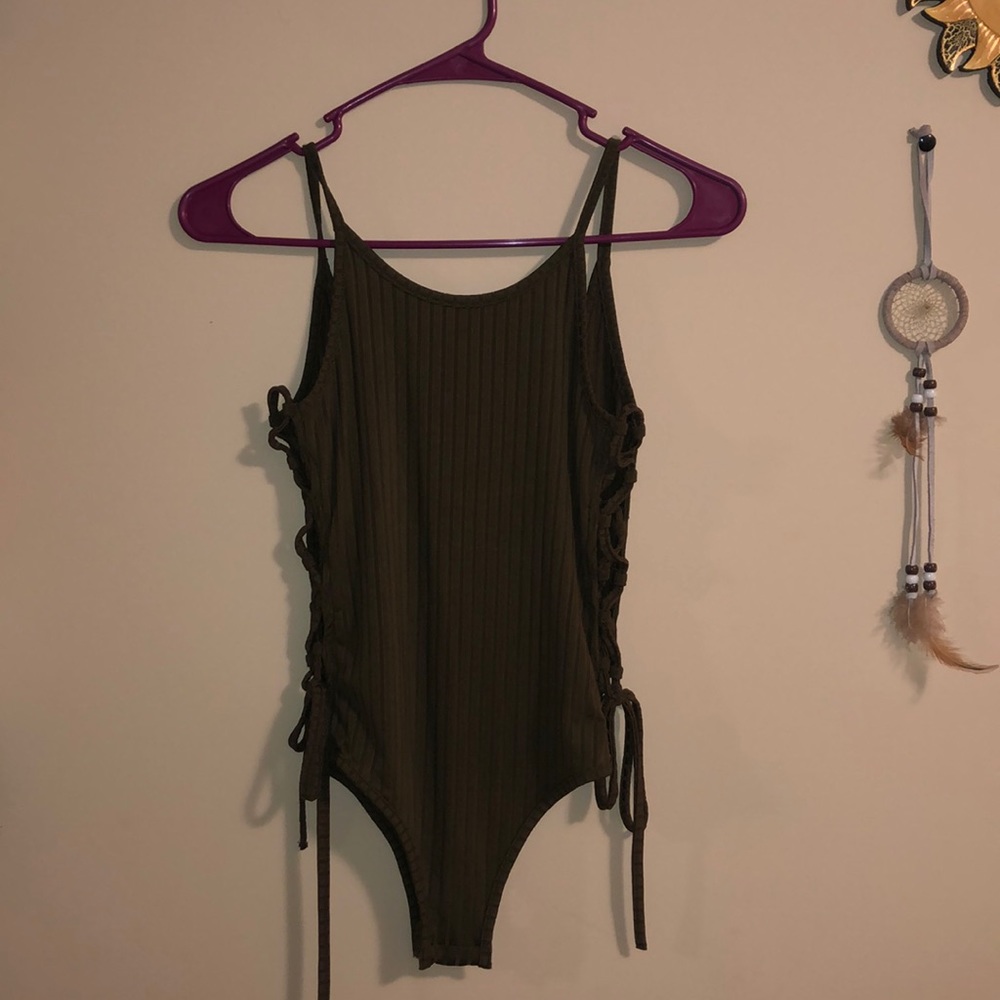 Green Ribbed Bodysuit
